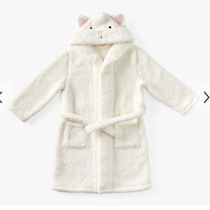 Pottery Barn Kids Hooded Plush Sherpa Critter Robe Kitty Ears White Toddler 2-3T